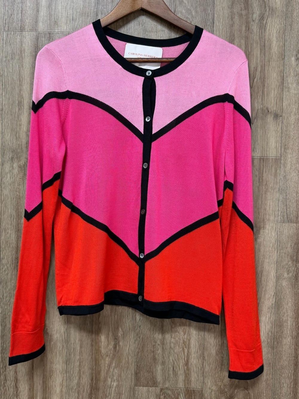 New Carolina Herrera Silk and Cashmere Blend Color Block Cardigan